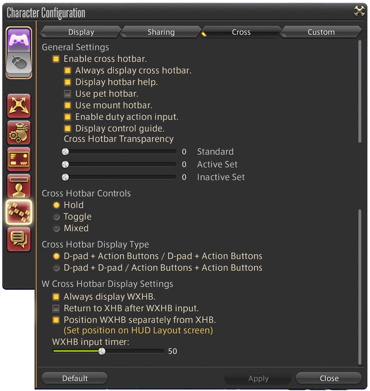 Character Configuration - Hotbar Settings - Cross 